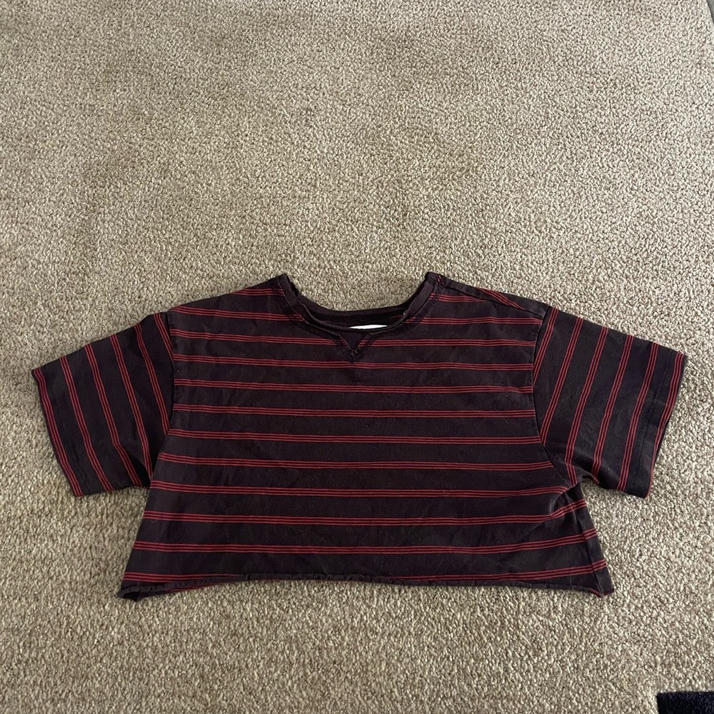Joah Brown Black and Red Striped Short Sleeve Tee